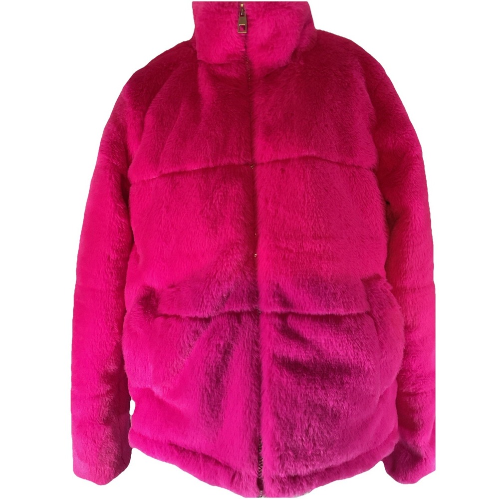 Blache Jacket Pink‎ Faux Fur Coat Asymmetrical Zip Women SZ S. L73